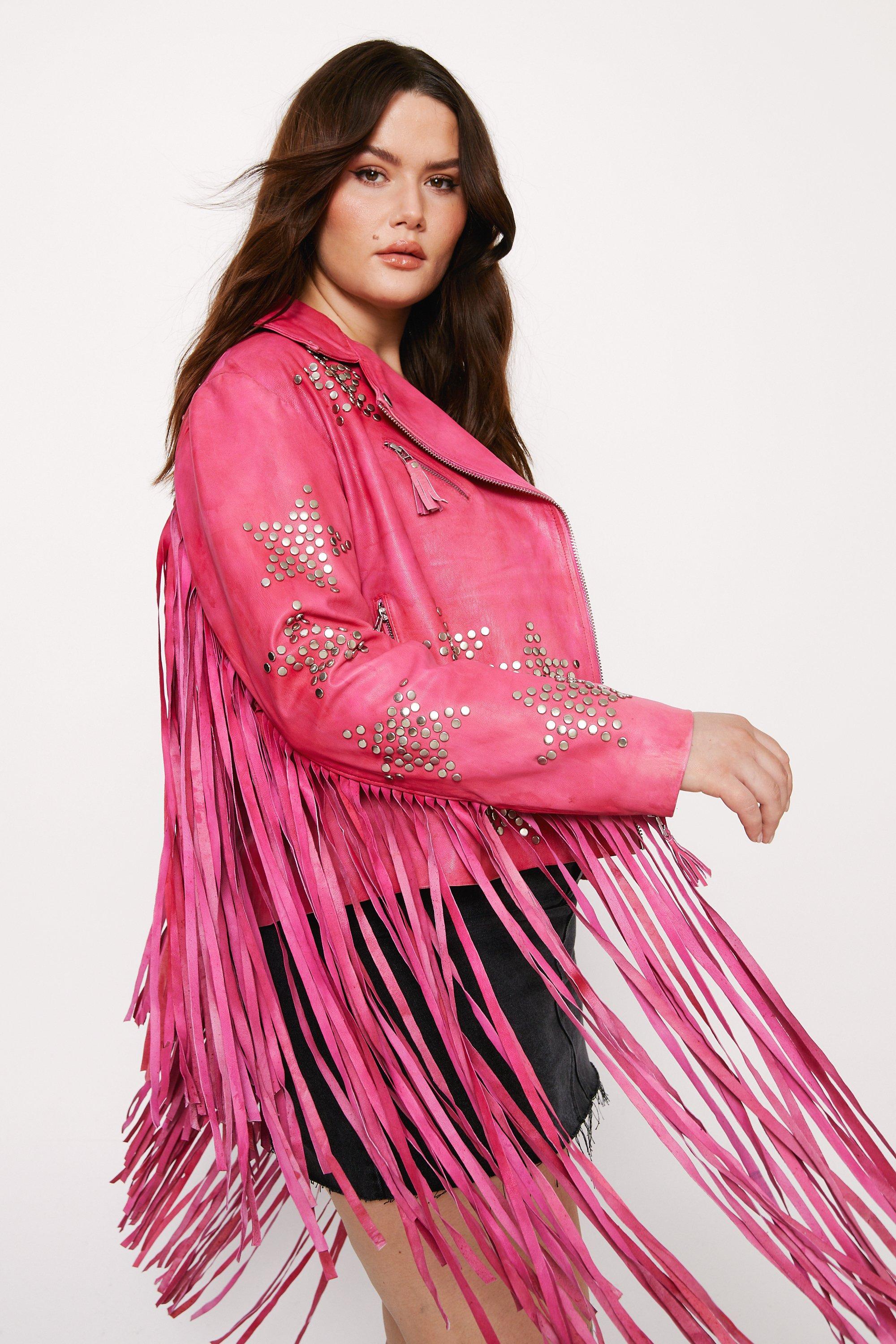 Plus size 2024 leather fringe jacket